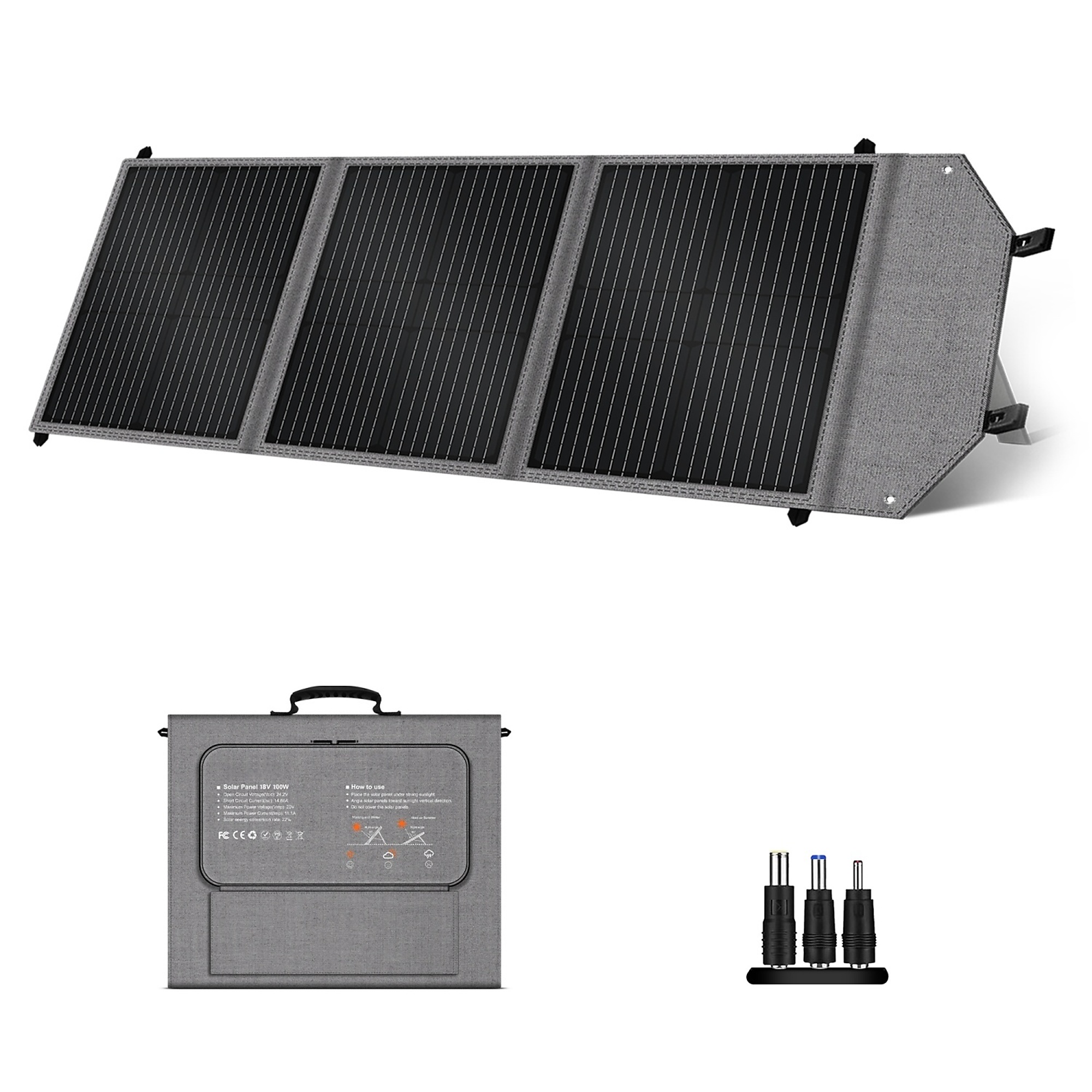 100-Watt 1.6 ft. Monocrystalline Folding Solar Panel, 22% Efficiency, IP67, Built-In Protection
